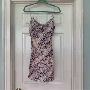 Snake print silky cutout mini dress